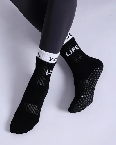 Vista 4 de Calcetines antideslizantes para mujer, calcetines de agarre de pilato, calcetines antideslizantes para yoga, calcetines de hospital, 6 pares