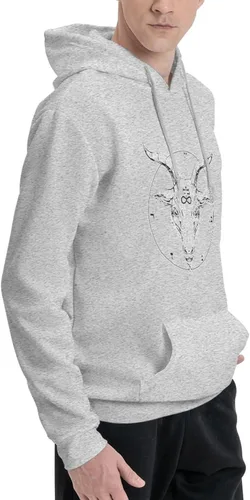 Vista 3 de Mens Athletic Hoodie Baphomet-Satanic-Goat-Head Gym Long Sleeve Hooded Sweatshirt Pullover With Pocket