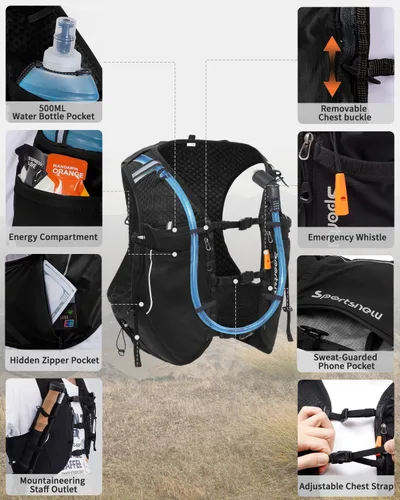 Vista 4 de Sportsnew Chaleco para correr para mujeres y hombres, mochila ligera de hidratación de 10L con bolsillo impermeable para teléfono, paquete