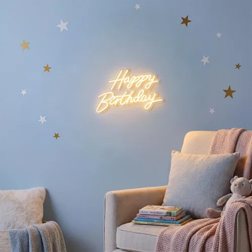 Vista 3 de Toddmomy Letrero de cumpleaños de neón de 17.51 x 10.23 pulgadas, alimentado por USB, letras LED iluminadas con luz blanca cálida para decoración