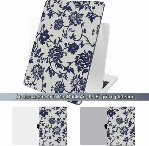 Vista 3 de Batianda Funda para MacBook Air de 15 pulgadas 2026 M5 M4 M3 M2 Chip flores azul marino