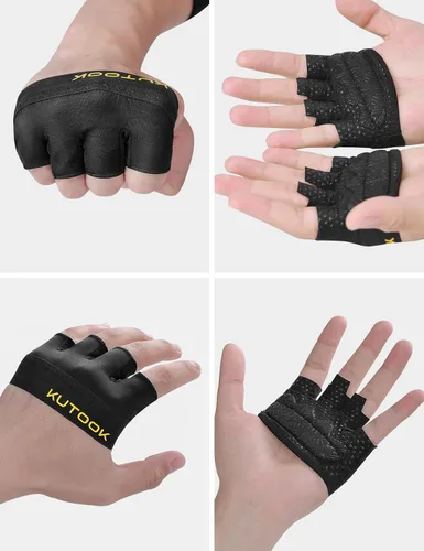Vista 8 de KUTOOK Guantes de entrenamiento para levantamiento de pesas para hombres/mujeres, guantes de gimnasio con relleno XRD de 0.118 in, guantes parciales