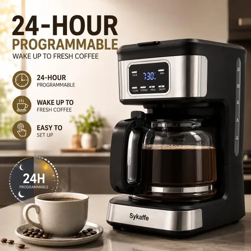 Vista 2 de Cafetera programable de 12 tazas, cafetera de goteo con tanque