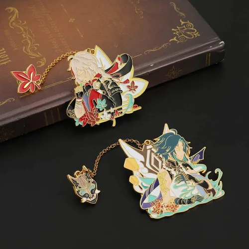 Vista 4 de Gen-shin Im-pact - Juego de pines esmaltados personajes de juegos de anime Venti Kazuha Xiao broches de metal con forma de mochila sombrero