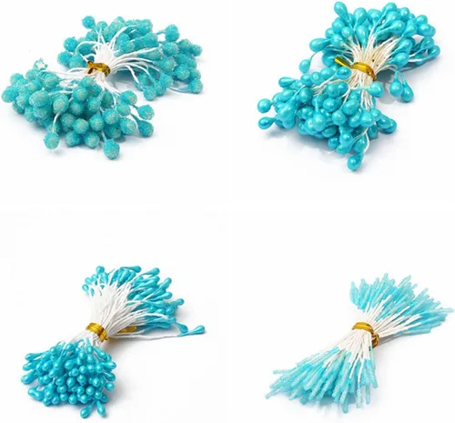 Vista 4 de 9 piezas de estambres de flores artificiales de doble cabeza, estambres de estambres hechos a mano, estambres florales hechos a mano, accesorios