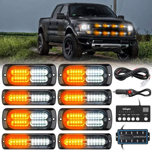 Vista 31 de Nilight 8 luces estroboscópicas LED con controlador 12 V 24 V función de sincronización verde luz de advertencia de peligro de emergencia 12 24 LED