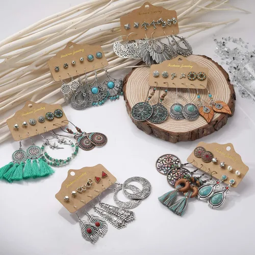 Vista 2 de Funtopia - Aretes bohemios para mujeres y niñas, 36 pares de aretes colgantes retro
