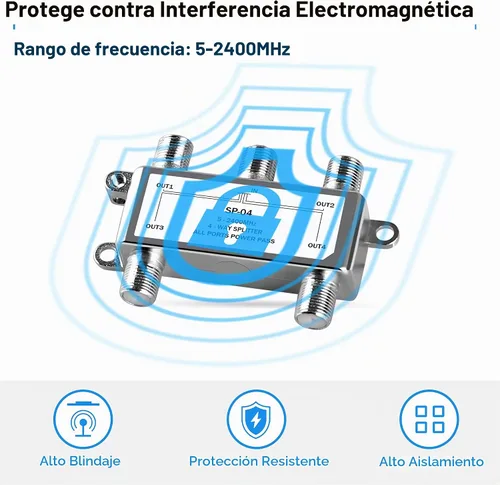 Vista 6 de NEWCARE Divisor de cable coaxial digital de 4 vías 5-2400 MHz, compatible