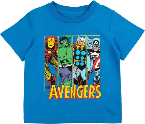 Vista 3 de Marvel Avengers Capitán América Thor Hulk - Paquete de 2 camisetas gráficas para niños pequeños a grandes