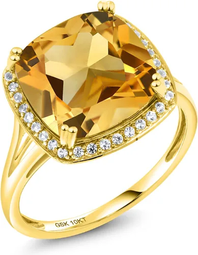 Vista 4 de Gem Stone King Anillo de oro amarillo de 10 quilates con piedra natal y zafiro blanco creado para mujer, cojín de 0.472 in, anillo de compromiso