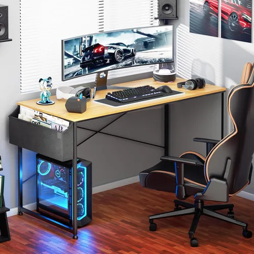 Vista 4 de Athena Collection Escritorio para computadora de juegos de 55 pulgadas, moderno escritorio de madera simple con bolsa de almacenamiento