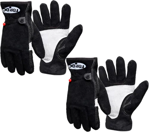 Vista 11 de TOPDC Guantes de trabajo de cuero para hombres o mujeres, guantes de cuero de piel de vaca para jardinería, soldadura TIG/MIG, motosierra, granja