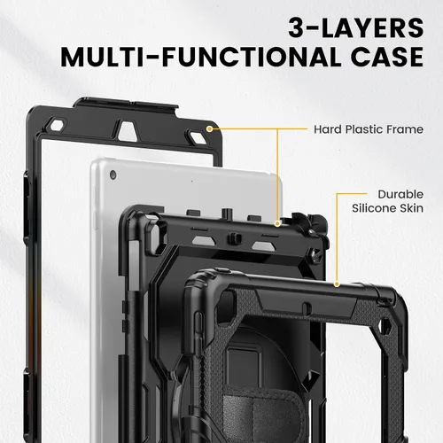 Vista 9 de Timecity - Funda para iPad de 9ª/8ª/7ª generación, de 10.2 pulgadas, funda protectora resistente con protector de pantalla, soporte giratorio