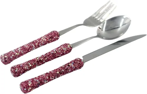 Vista 4 de Juego de utensilios culinarios deslumbrantes con diamantes de imitación brillantes para oficina, almuerzo y viajes (2, dorado)