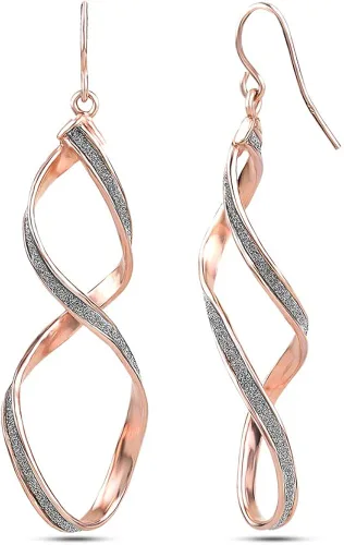 Vista 2 de LeCalla Aretes colgantes de plata de ley 925 ligeros y clásicos lineales para mujer