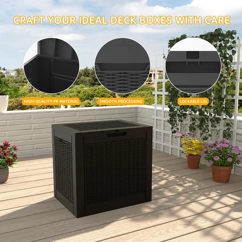 Vista 6 de DRATO Caja de almacenamiento para cubierta de 31 galones, caja de almacenamiento para exteriores para cojines de patio, herramientas de jardín, caja
