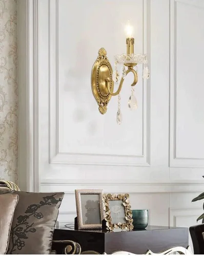 Vista 4 de Apliques de pared retro franceses, lámpara de pared de lujo para interiores con base E14, iluminación de noche de cristal para comedor, sala