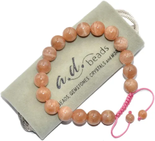 Vista 2 de AD Beads - Pulseras de gemas naturales de 0.39pulgadas, cristales de sanación, macramé ajustable de 7 a 9pulgadas