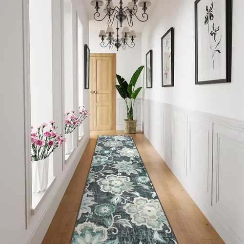 Vista 28 de Beeiva Alfombras florales de entrada, lavables para interiores, ultra fina, de 2 x 3 pies, antideslizante, para cocina, tapete de cachemira suave