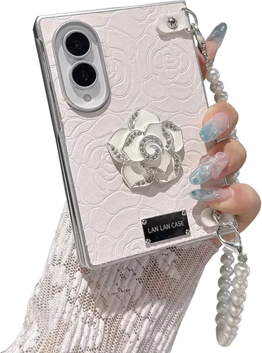 Vista 19 de Yatchen Funda de piel de lujo para Samsung Galaxy Z Flip 3, bonita pintura de paisaje para mujer, dermatoglífico, protector de parachoques de Valle