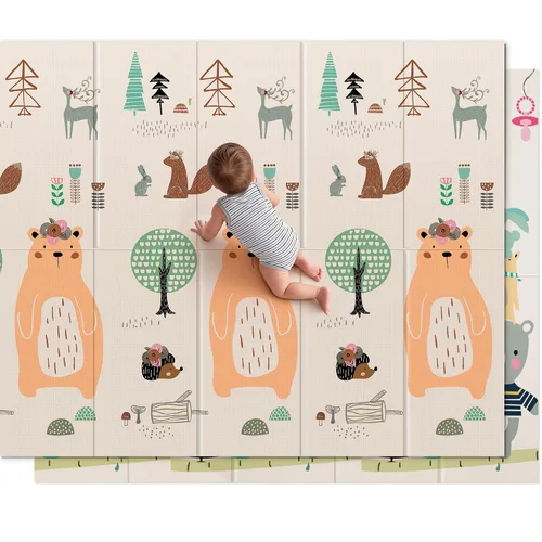 Vista 21 de UANLAUO Alfombra de juego plegable para bebés - 71 x 59 pulgadas, reversible para bebés a niños, antideslizante para interior y exterior