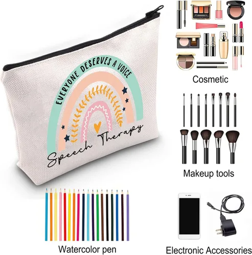 Vista 5 de ZJXHPO Bolsa cosmética de terapia del habla arco iris, todo el mundo merece una bolsa de maquillaje de terapia del habla con cremallera SLP regalo