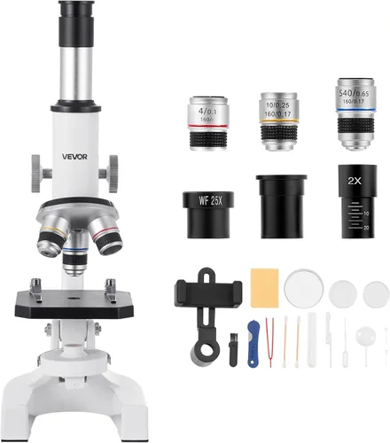 Vista 9 de VEVOR Microscopio para niños adultos, 40X-2000X Microscopio compuesto profesional adaptador de teléfono móvil con luz LED, para laboratorio