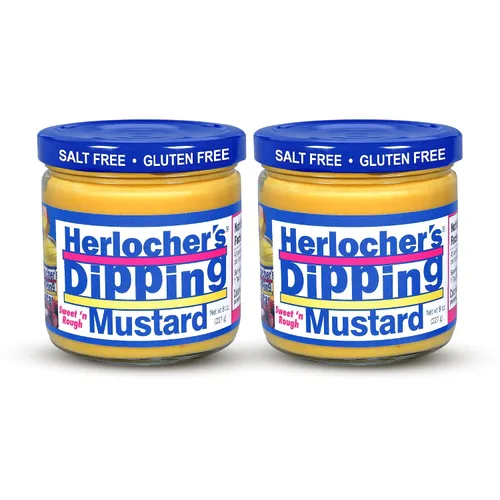 Vista 10 de Herlocher’s Dipping Mustard – Sweet & Tangy Mustard Dip, 8 oz Jar Gluten-Free, Salt-Free, Fat-Free Perfect Pretzel & Snack Dip Made in USA