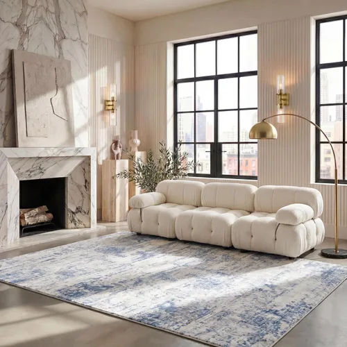 Vista 56 de SAFAVIEH Amelia Collection ALA700A - Alfombra decorativa de 2'2" x 4', diseño moderno abstracto, color marfil y azul, no desprende pelusa y de fácil