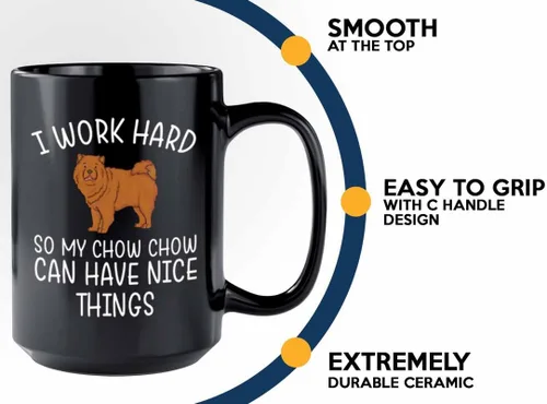 Vista 4 de Chow Chow Lover Taza de café de 15 onzas color negro - My Chow Chow - Amantes de los perros Pet Mom New Puppy Snarky Puppy Pup Dueño Perro Mama
