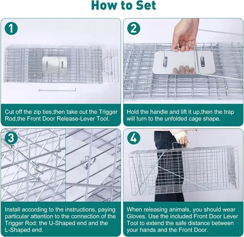 Vista 8 de Live Feral Cat Trap 33 Inch Humane Cage for Stray Cats