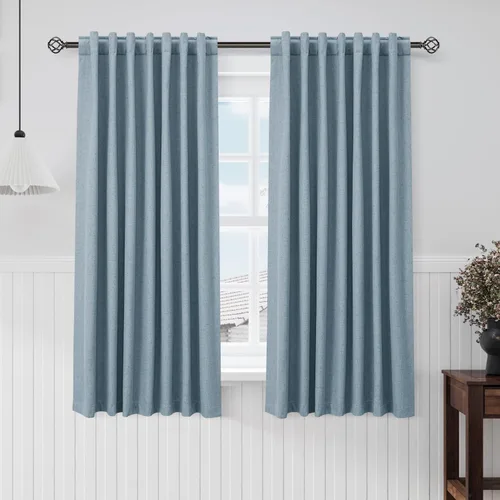 Vista 116 de Nanspring Cortinas de lino 100% opacas para dormitorio, 96 pulgadas de largo, con pestaña trasera, bolsillo para barra, aislamiento térmico, cortina