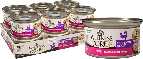 Vista 19 de Wellness CORE+ Alimento húmedo en paté de peso saludable para gatos adultos, natural, rico en proteínas, sin granos, 2.8 onzas, paquete de 12