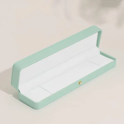 Vista 6 de Oirlv Hermosa caja de collar verde menta interior de terciopelo blanco cadena larga pulsera collar caja de almacenamiento