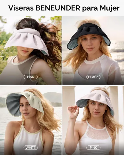 Vista 5 de BENEUNDER Sheel Sombreros de sol para mujer de ala ancha plegable protección UV UPF50+ Viseras para viajes al aire libre vacaciones Beige