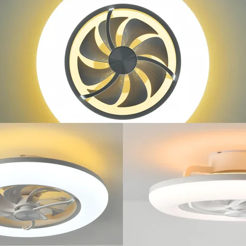 Vista 5 de Ventiladores de techo con luces Orison - Ventilador de techo de perfil bajo con luz Ventiladores de techo LED regulables de 22.4" con control