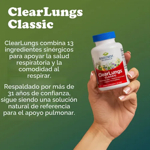Vista 5 de RidgeCrest Herbals ClearLungs Classic Natural Pulmon Health Support 60 Ct