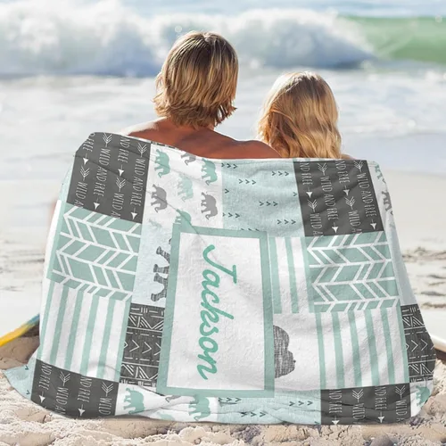 Vista 20 de Woodland - Manta de bebé personalizada para niños, manta de bebé personalizada con nombre Adventure Awaits Stuff recién nacido, regalo de guardería