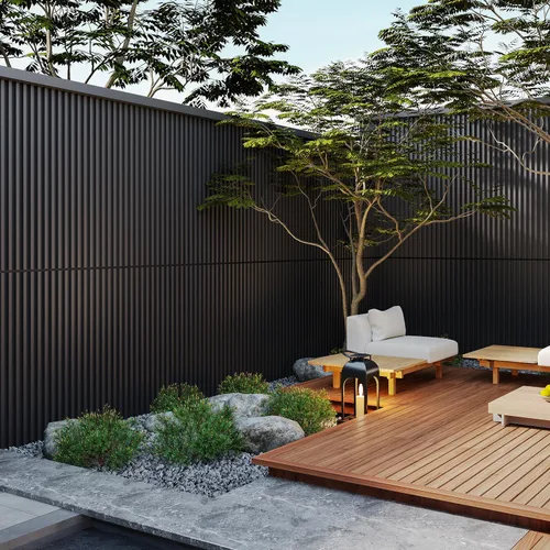 Vista 4 de Yutianli Paquete de 12 paneles de pared de listones 3D WPC para paredes, panel de rejilla de compuesto de plástico y madera con textura de madera