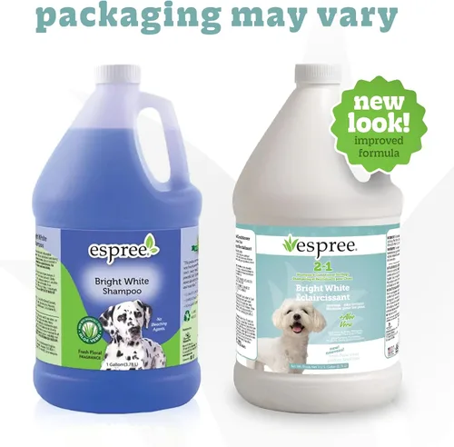 Vista 2 de Espree Bright White Champú y acondicionador blanqueador para perros, fórmula iluminadora para mascotas blancas y con revestimiento ligero