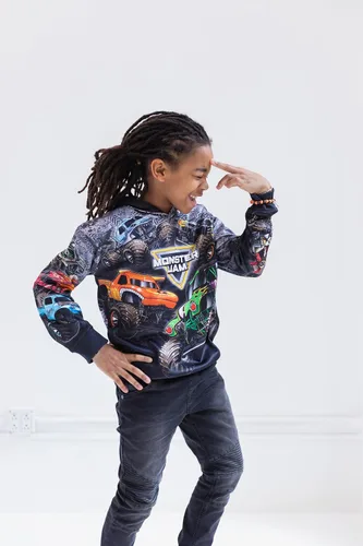 Vista 2 de Monster Jam Sudadera con capucha de forro polar para niños pequeños a grandes Grave Digger El Toro Loco Megalodon