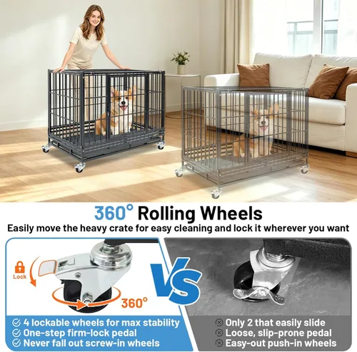 Vista 4 de 36 Inch Stackable Heavy Duty Dog Crate with Wheels for Medium Dog