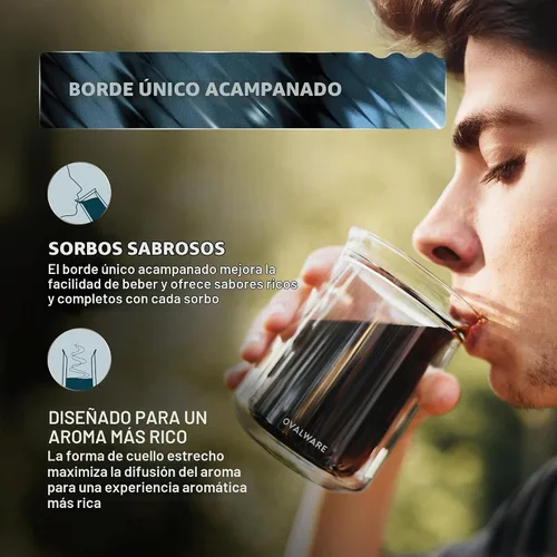 Vista 3 de ovalware Vaso de vidrio aislado de doble pared con un solo labio, juego de 2 (12 onzas / 11.8 fl oz), vidrio de borosilicato para café, té, whisky