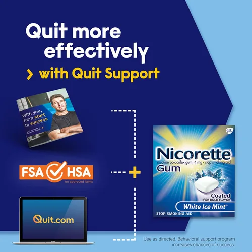 Vista 2 de Nicorette Goma de mascar de nicotina de 4 mg para ayudar a dejar de fumar con el programa de apoyo conductual, ayuda para dejar de fumar con sabor a