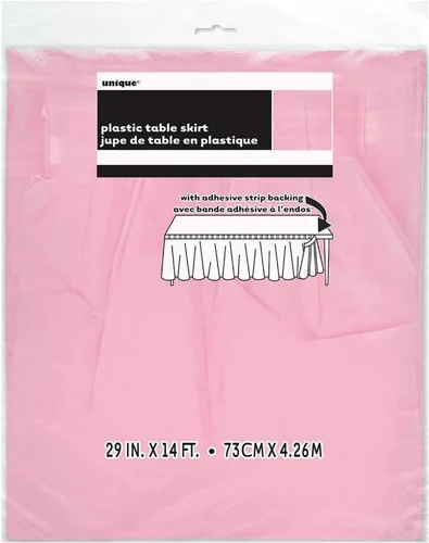 Vista 4 de Mantel con ondas verde manzana, de plástico, 14 pies, Rosado claro