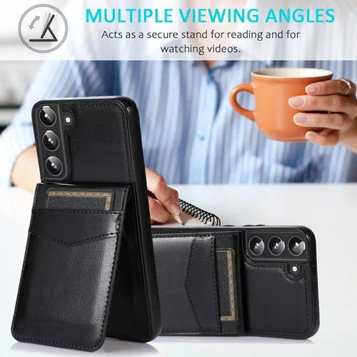 Vista 5 de Asuwish Funda de teléfono para Samsung Galaxy S22 5G con protector de pantalla de vidrio templado y tarjetero para tarjetas de crédito, soporte