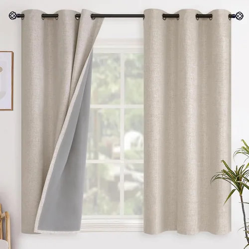 Vista 49 de YoungsTex - Cortinas opacas de lino para dormitorio, oscurecimiento de la habitación, cortinas con textura de lino, paneles con aislamiento térmico