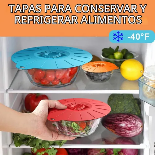 Vista 4 de Paquete de 7 tapas de silicona, cubierta para salpicaduras de microondas, 5 tamaños, reutilizables, resistentes al calor, tapas de succión