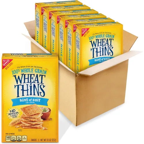 Vista 21 de Wheat Thins Galletas con un toque de sal, bajas en sodio, galletas integrales de trigo, paquetes a granel, 6 cajas de 8.5 onzas cada una Galletas