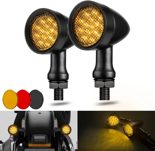 Vista 11 de Luz de señal de giro trasera tipo bala para motocicleta, 4 cables, indicador LED compatible con Chopper Bobber Harley Softail Iron Cruiser Honda